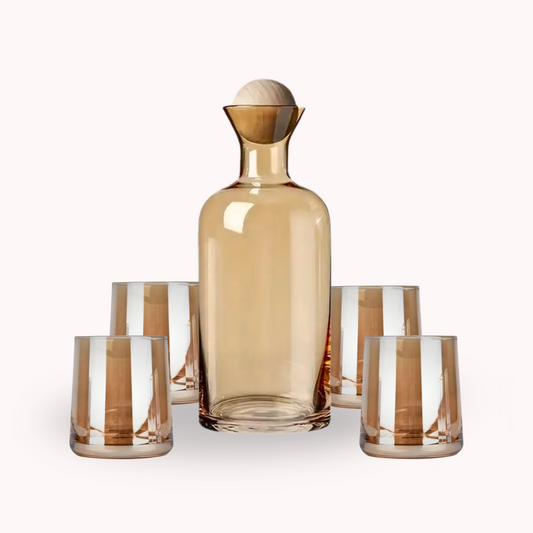 Jarra de Vidrio Decantador Lujoso 4 vasos Ambar