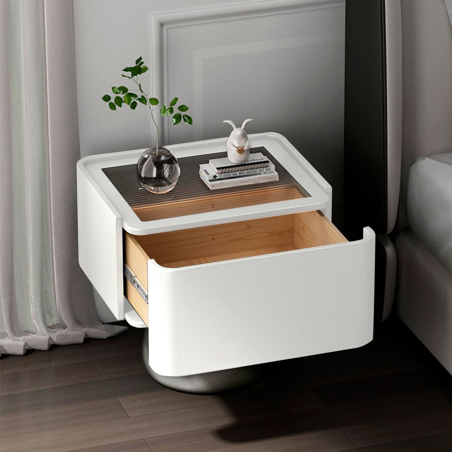 Velador Moderno Cajón Estilo Nórdico Blanco