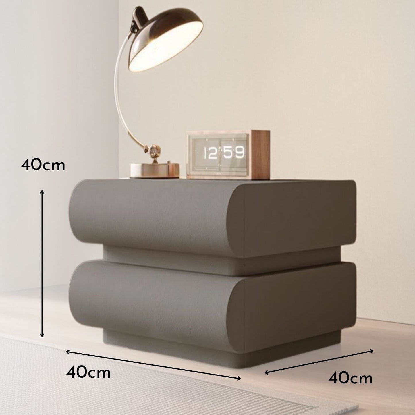 Velador Minimalista Gris Claro Doble Cajon