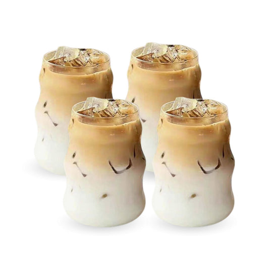 Set 4 Vasos Vidrio Diseño Ondas con Bombilla 510ml