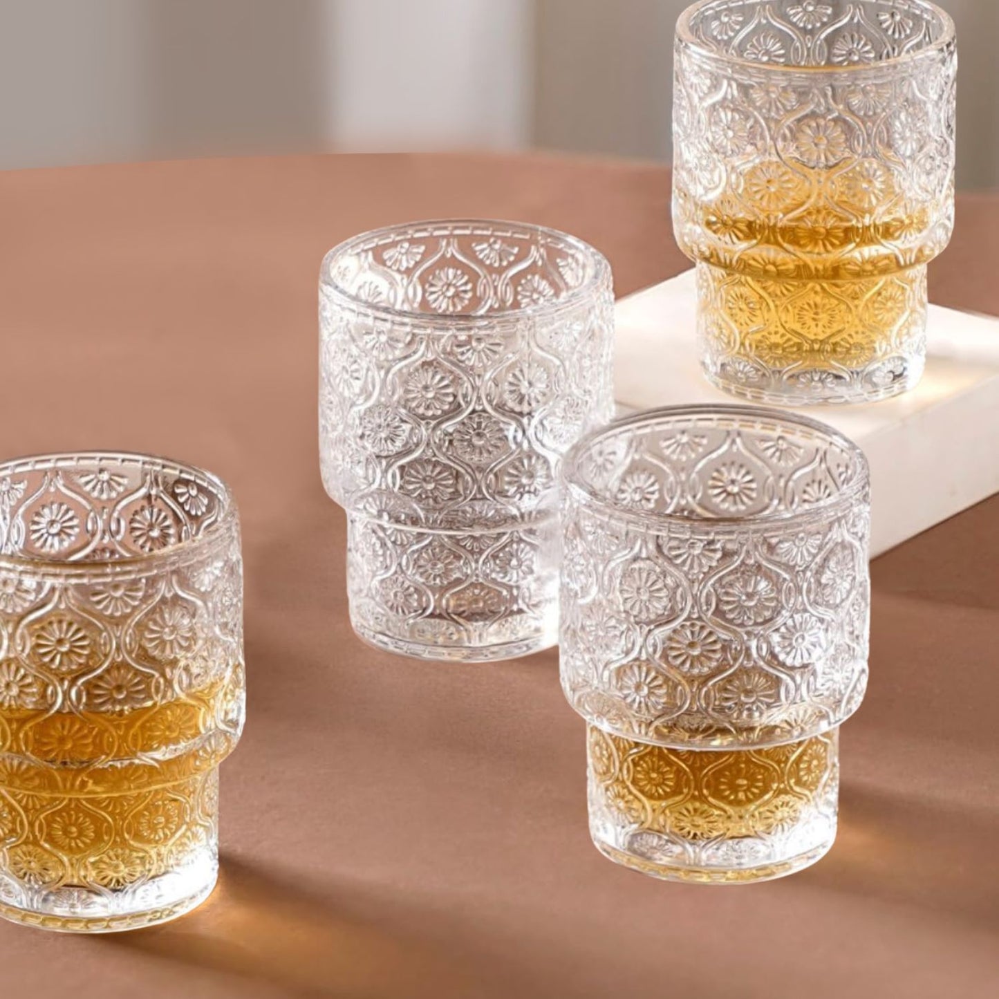 Set de 4 Vasos de vidrio Flor Begonia de 180 ml