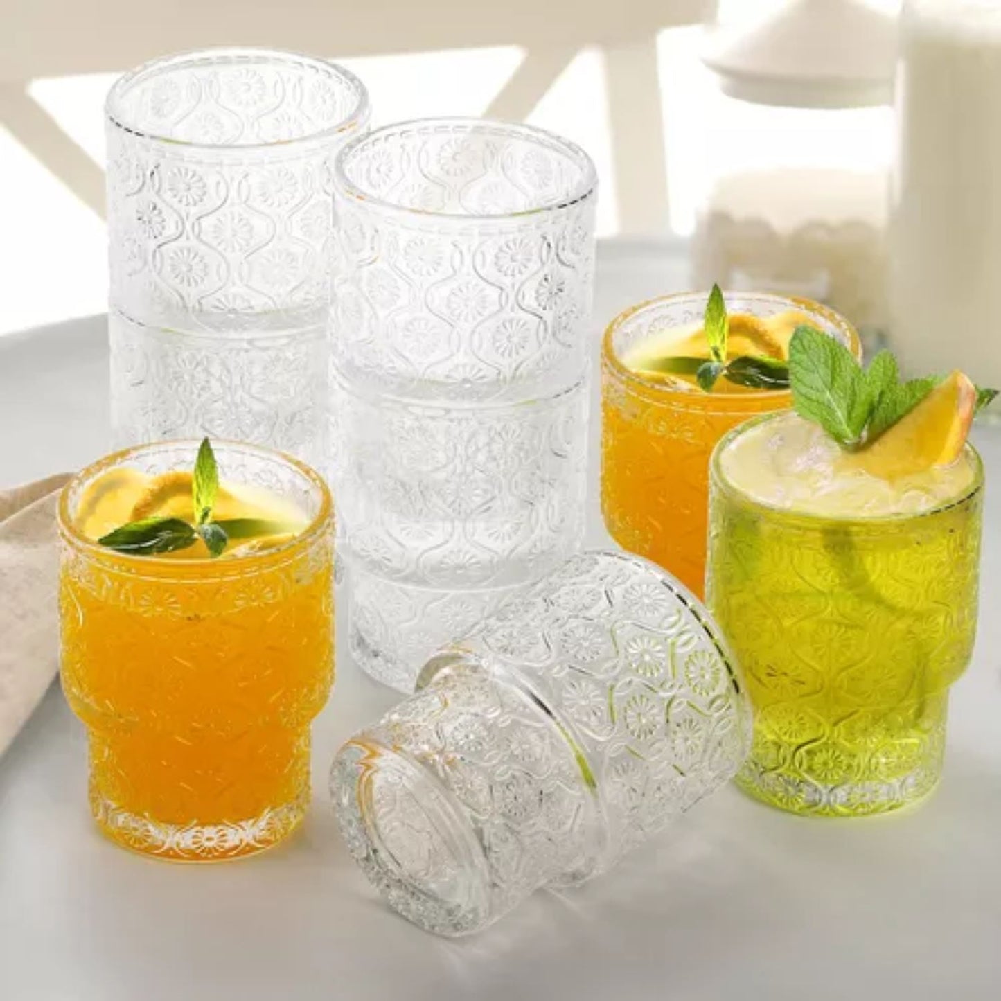 Set de 4 Vasos de vidrio Flor Begonia de 180 ml