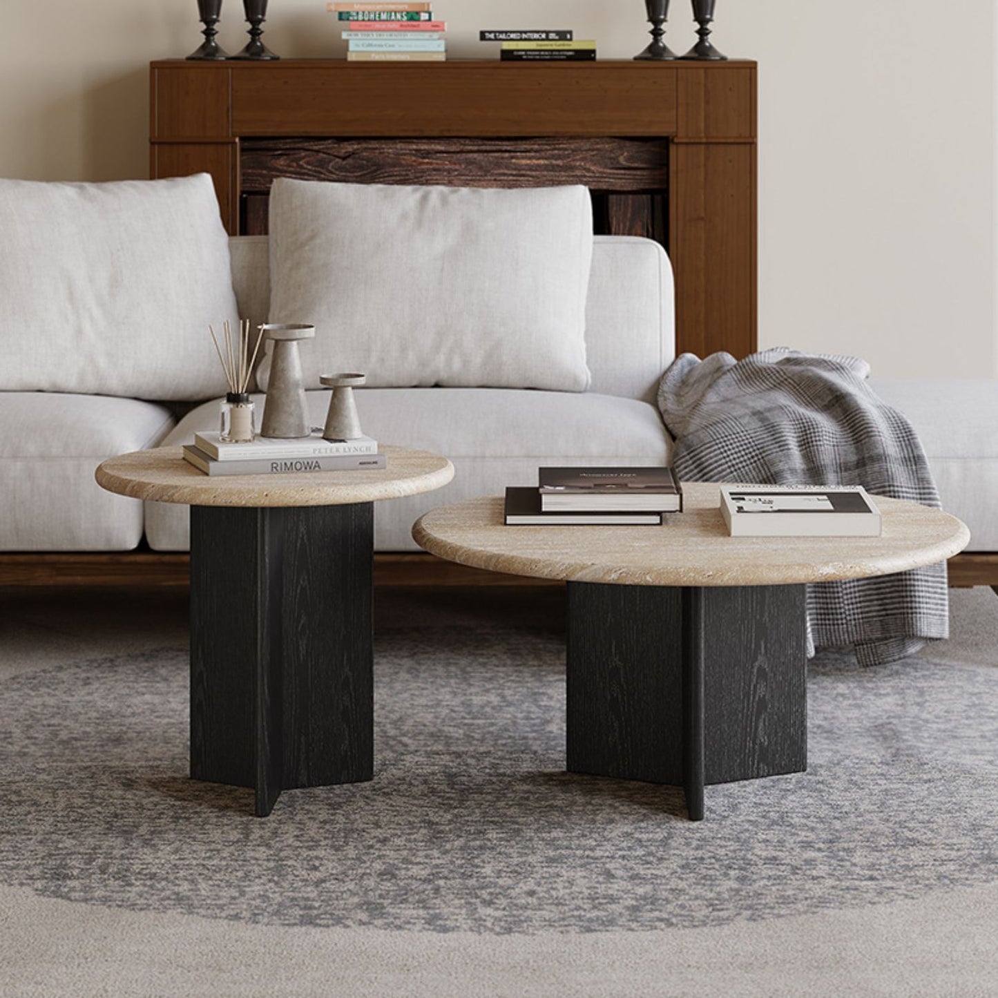 PREVENTA - Mesa De Centro Doble Travertino Tono Wengue