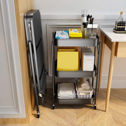 Carrito Organizador Plegable de 3 Niveles Negro