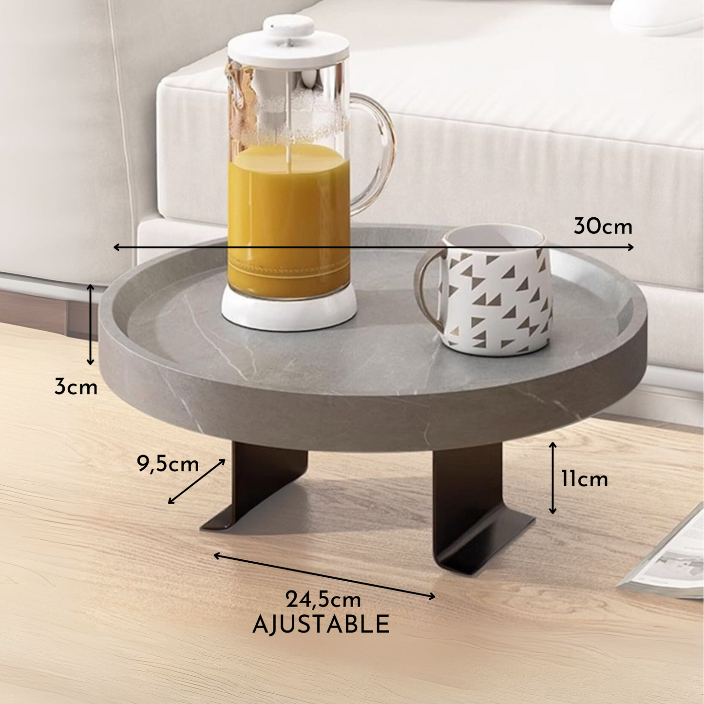 Mesa Para Sofá Gris Redonda