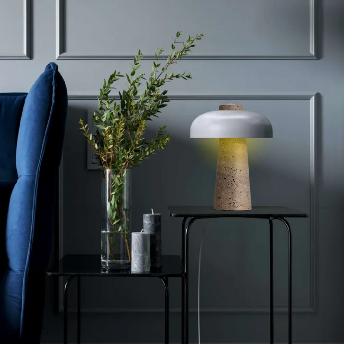 Lampara Led Blanco de Piedra Travertino