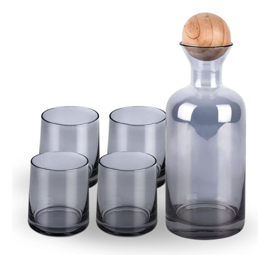 Jarra de Vidrio Decantador Lujoso 4 vasos Gris