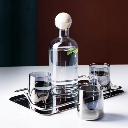 Jarra de Vidrio Decantador Lujoso 4 vasos Gris