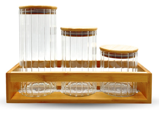 Set 3 Frascos de Vidrio con Soporte