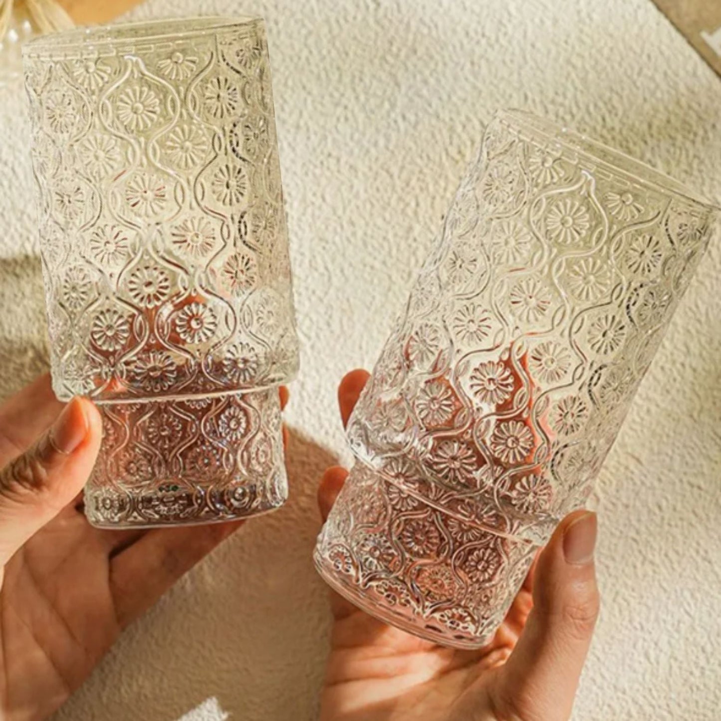 Set de 4 Vasos de vidrio Flor Begonia de 280 ml.