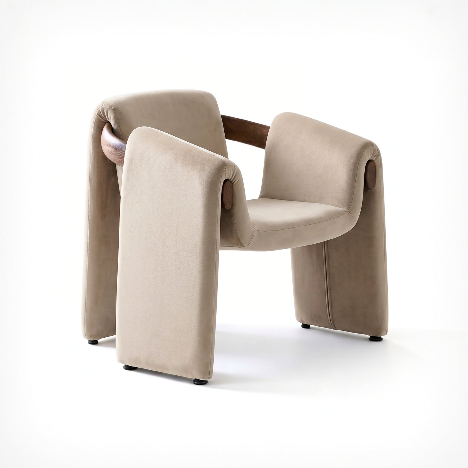 Poltrona Cozy Terciopelo Arena y Madera Natural