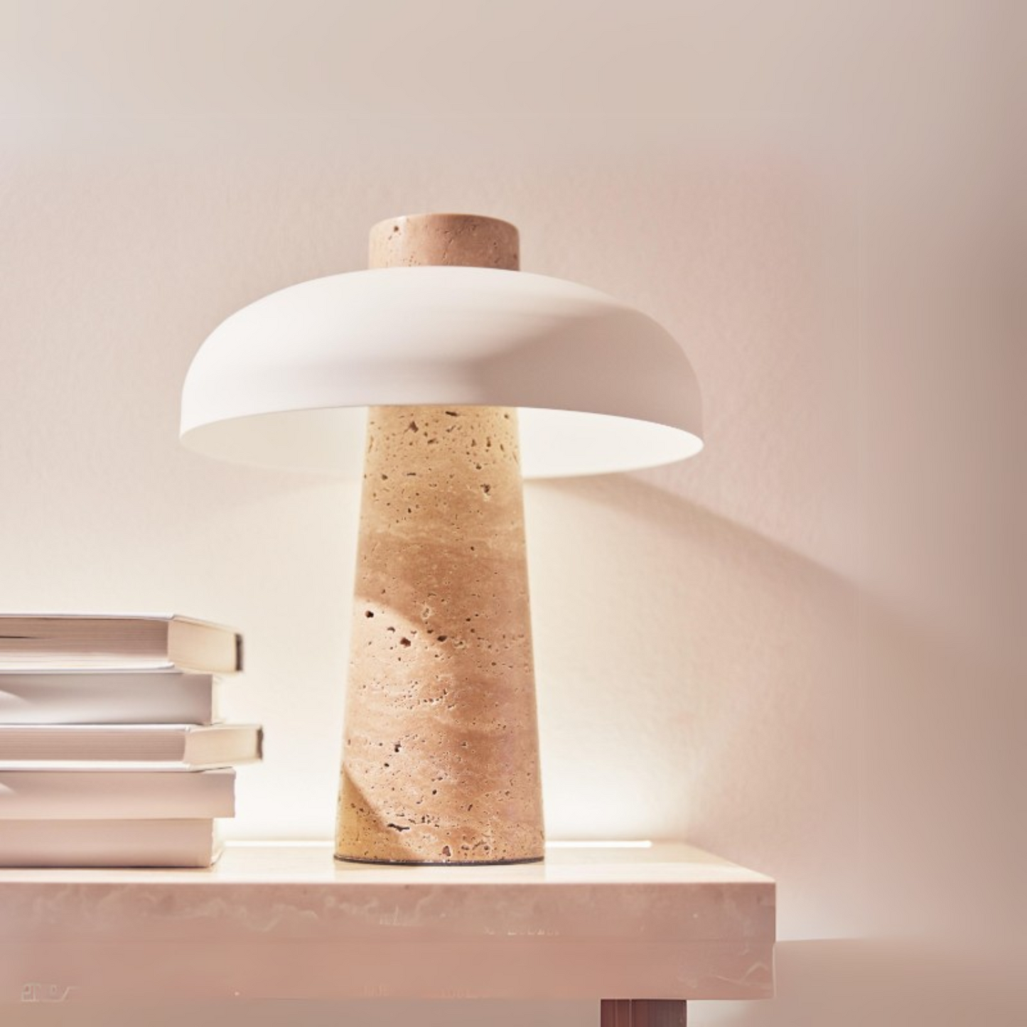 Lampara Led Blanco de Piedra Travertino