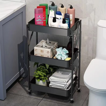 Carrito Organizador Plegable de 3 Niveles Negro