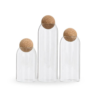 Contenedor de Vidrio y Tapa de Corcho Set 3un