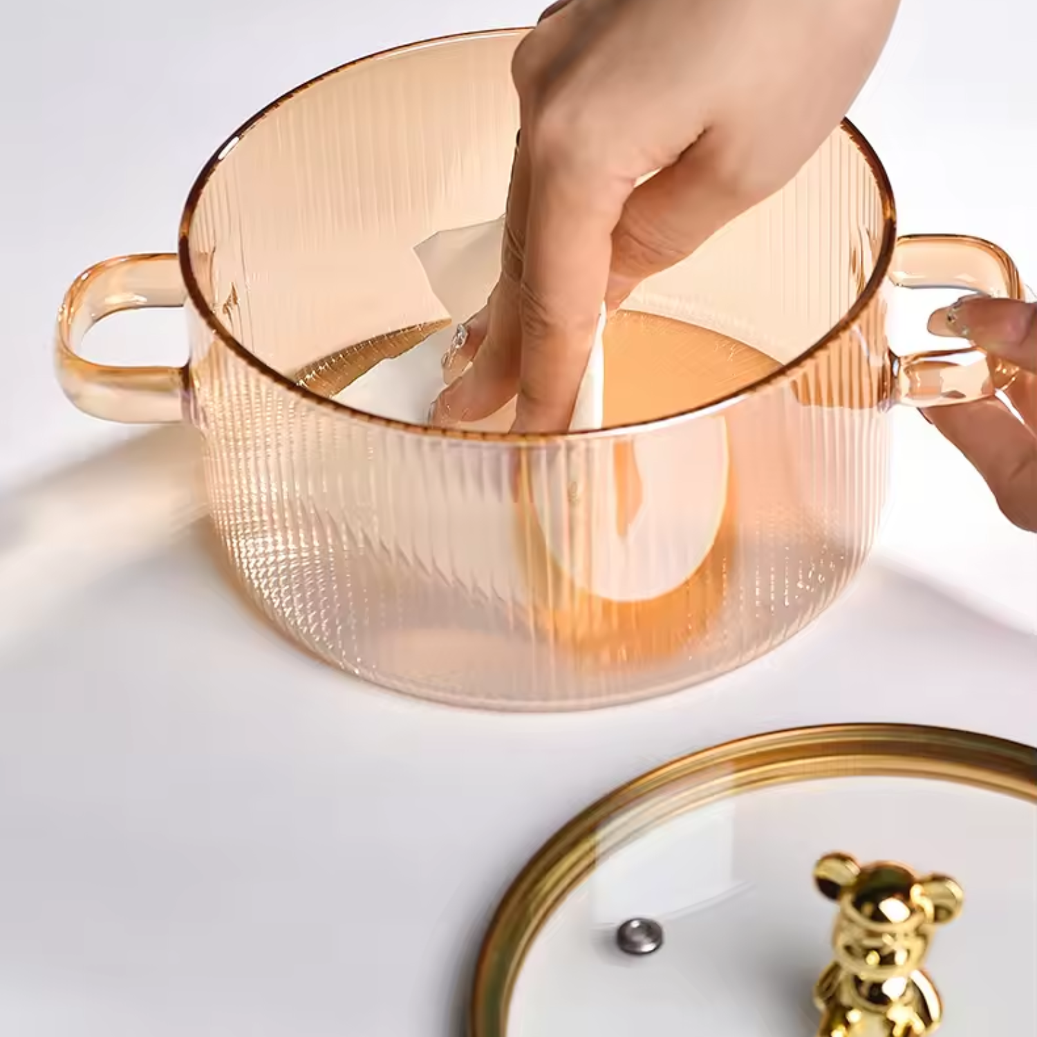 PREVENTA - Olla de Vidrio Oso Dorado Minimalista