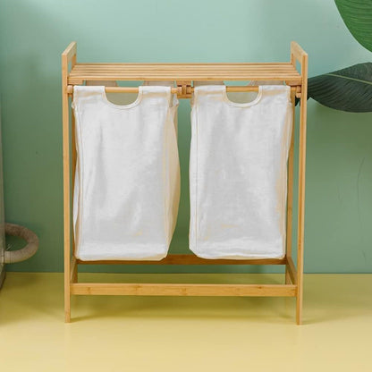Cesto Lavandería Doble Bambú para Ropa Beige