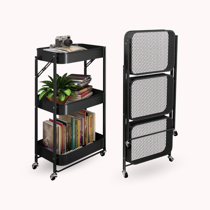 Carrito Organizador Plegable de 3 Niveles Negro