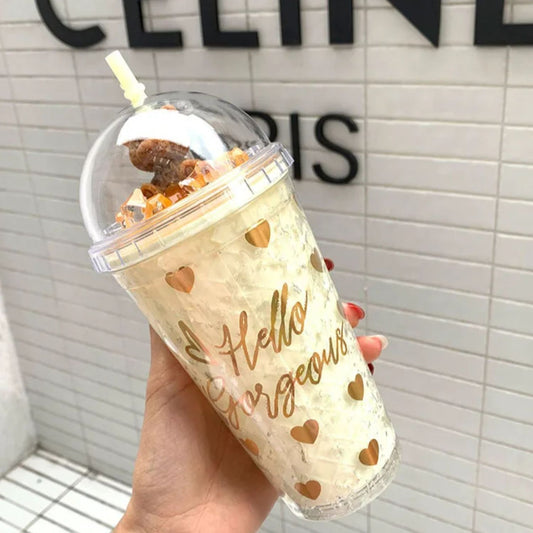 Vaso con Bombilla Hello Gorgeous 430ml Amarillo