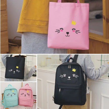 Set de Mochila Diseño Gato 4 piezas Negro