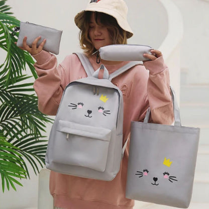 Set de Mochila Diseño Gato 4 piezas Negro