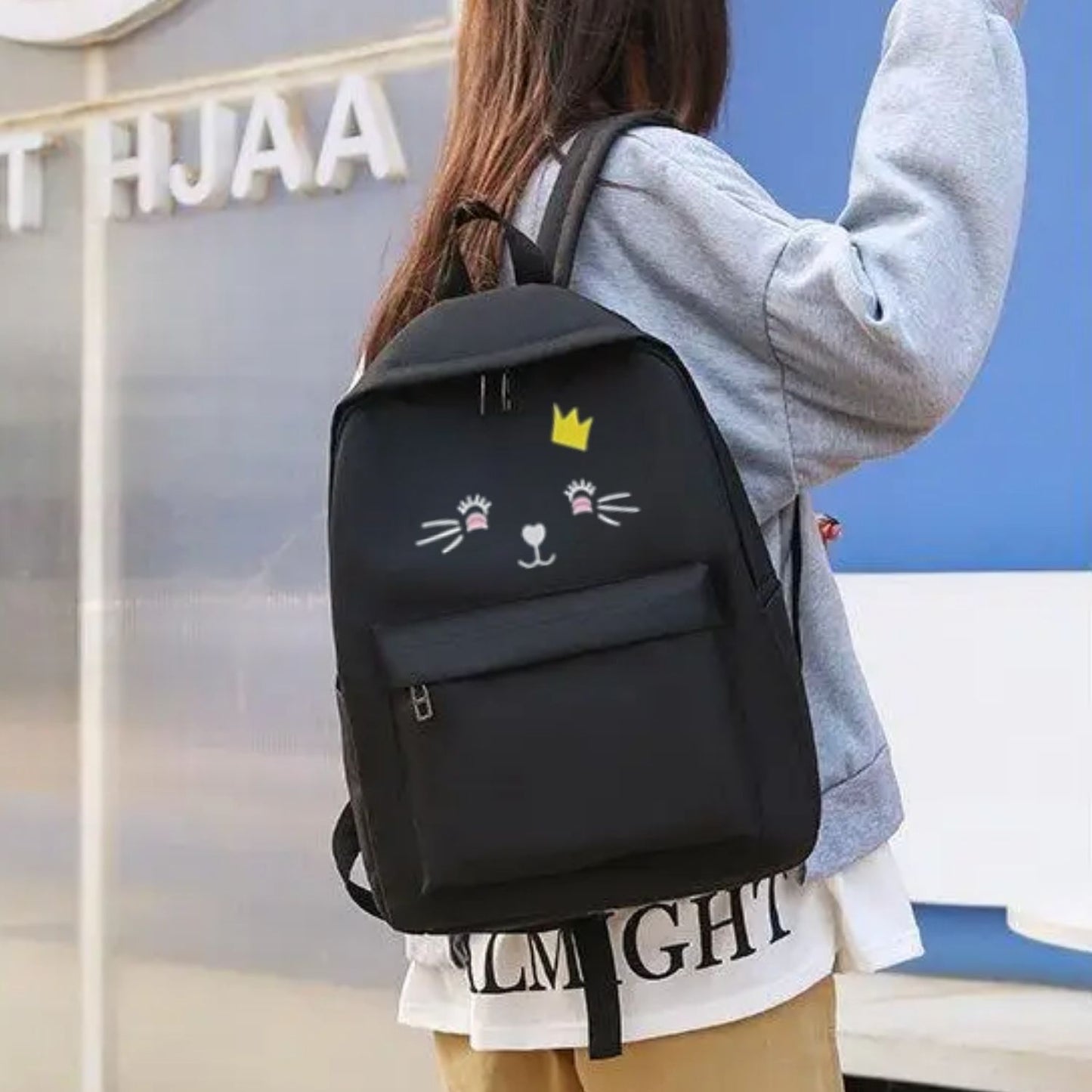 Set de Mochila Diseño Gato 4 piezas Negro