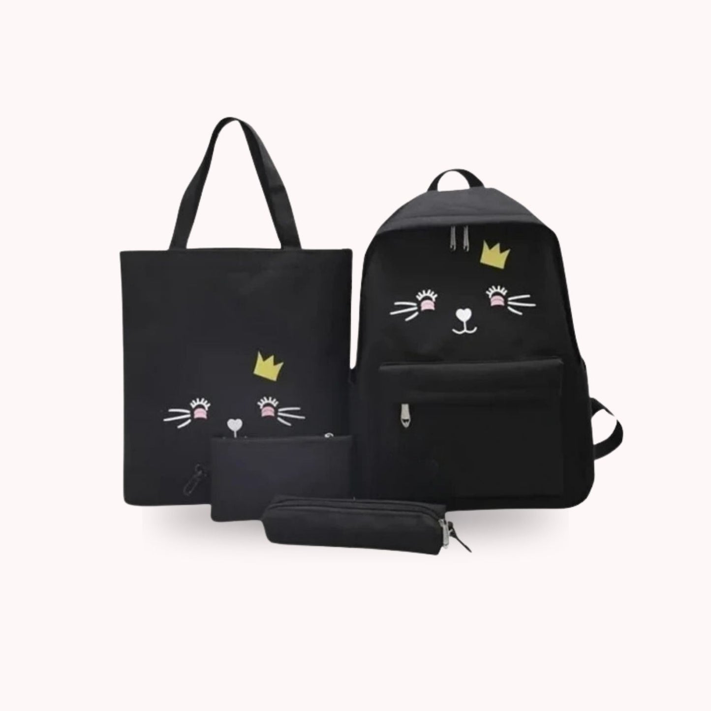 Set de Mochila Diseño Gato 4 piezas Negro