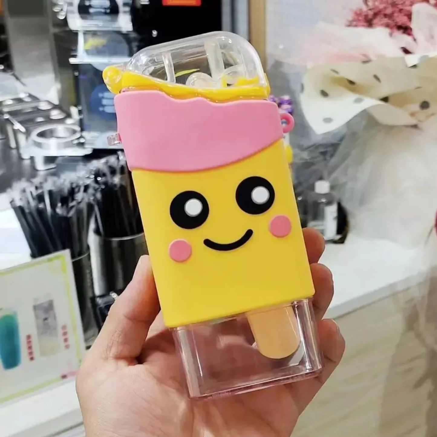 Botella De Agua Antiderrame Paleta Helado 380 Ml Amarillo