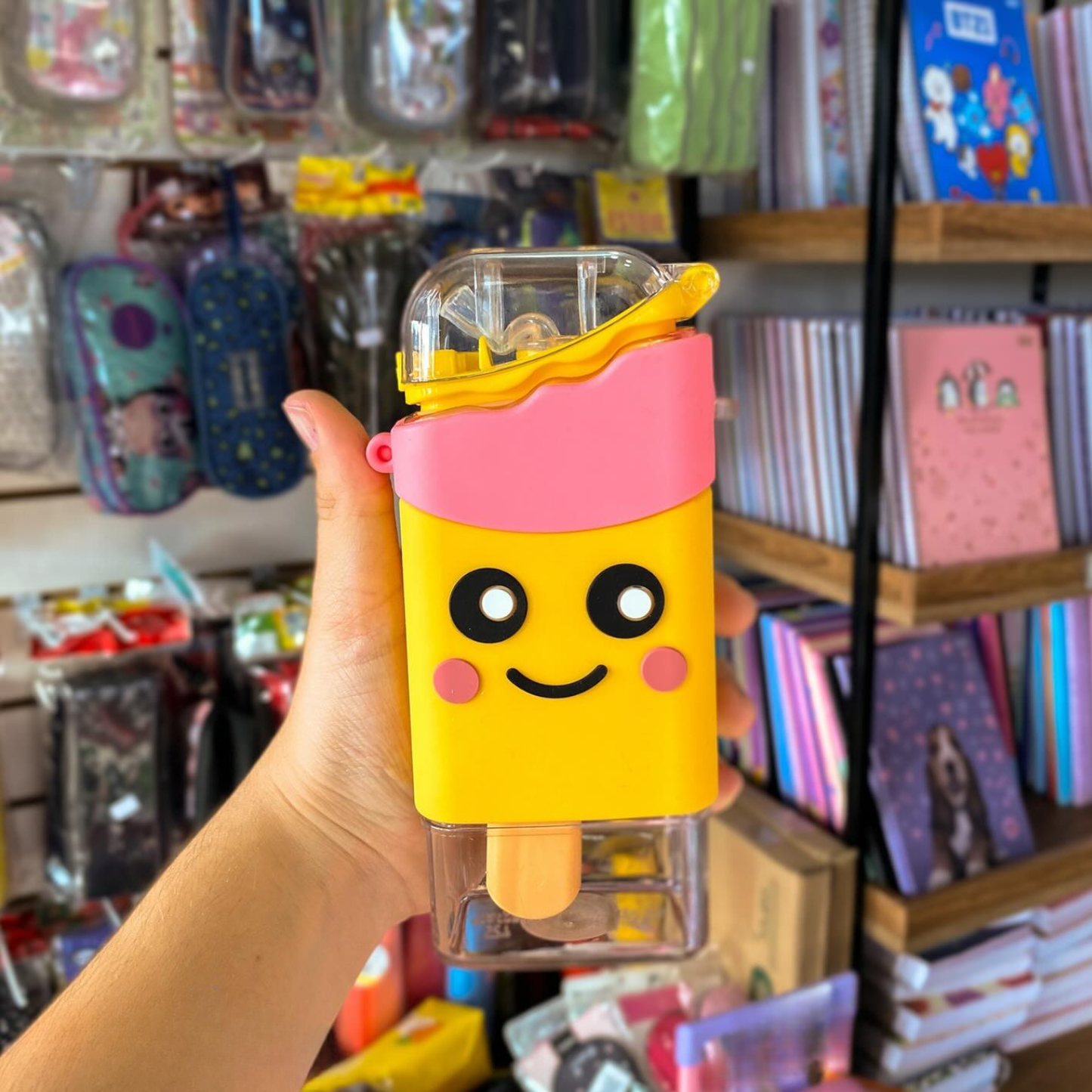 Botella De Agua Antiderrame Paleta Helado 380 Ml Amarillo