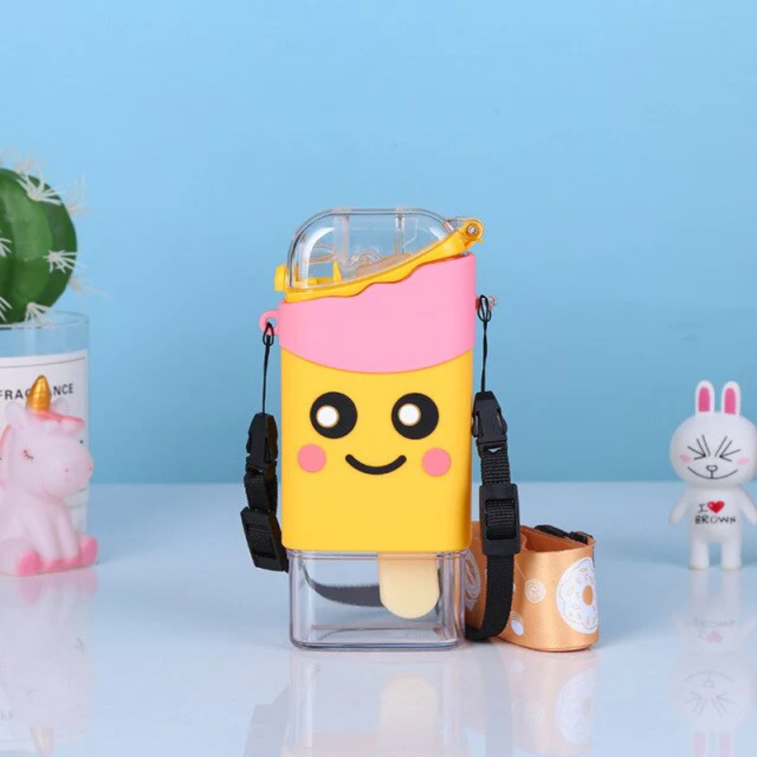 Botella De Agua Antiderrame Paleta Helado 380 Ml Amarillo