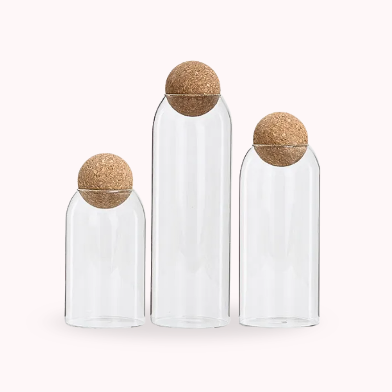 Contenedor de Vidrio y Tapa de Corcho Set 3un