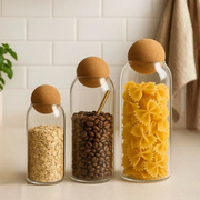 Contenedor de Vidrio y Tapa de Corcho Set 3un