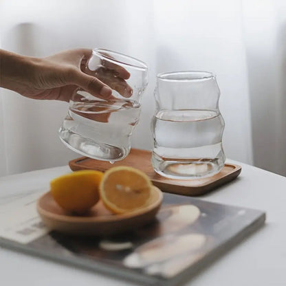 PREVENTA - Set 4 Vasos Vidrio Diseño Ondas con Bombilla 510ml