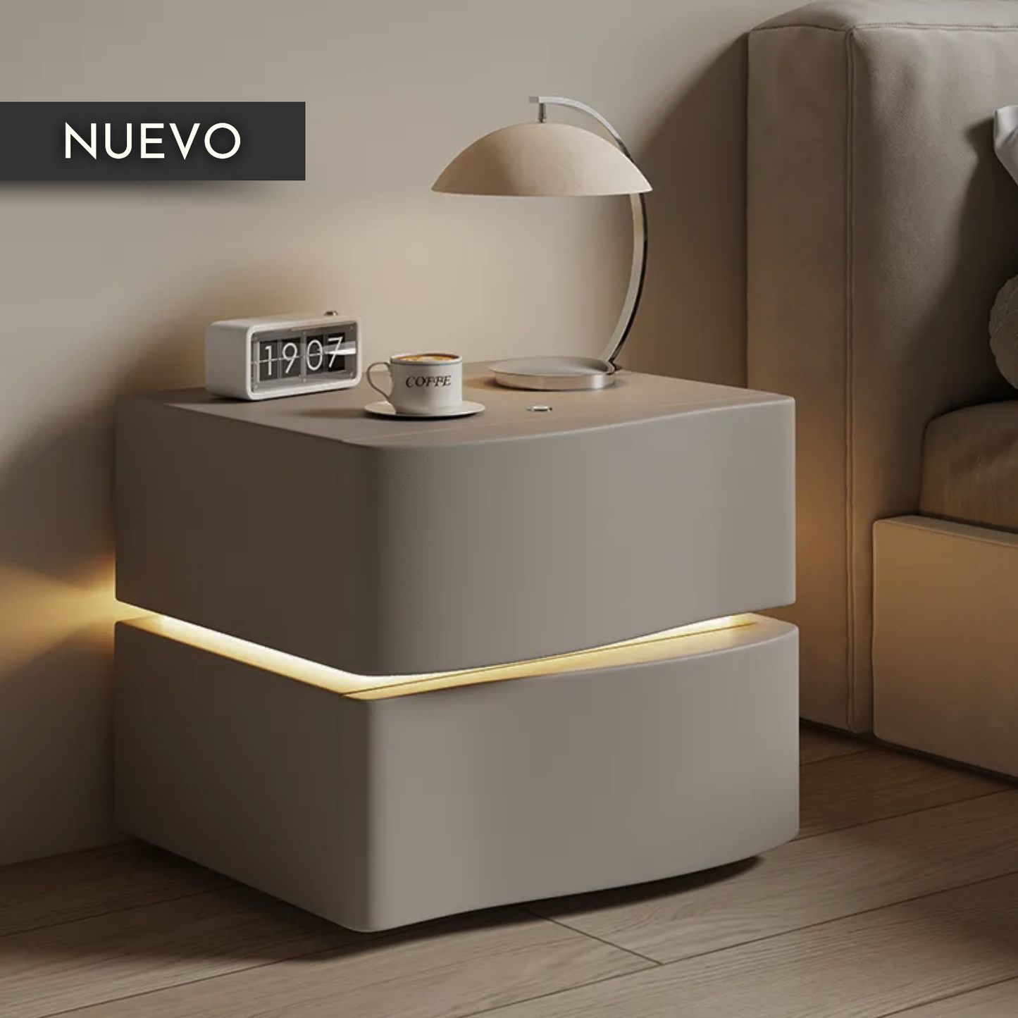 Velador doble Cajón con luz Led Gris