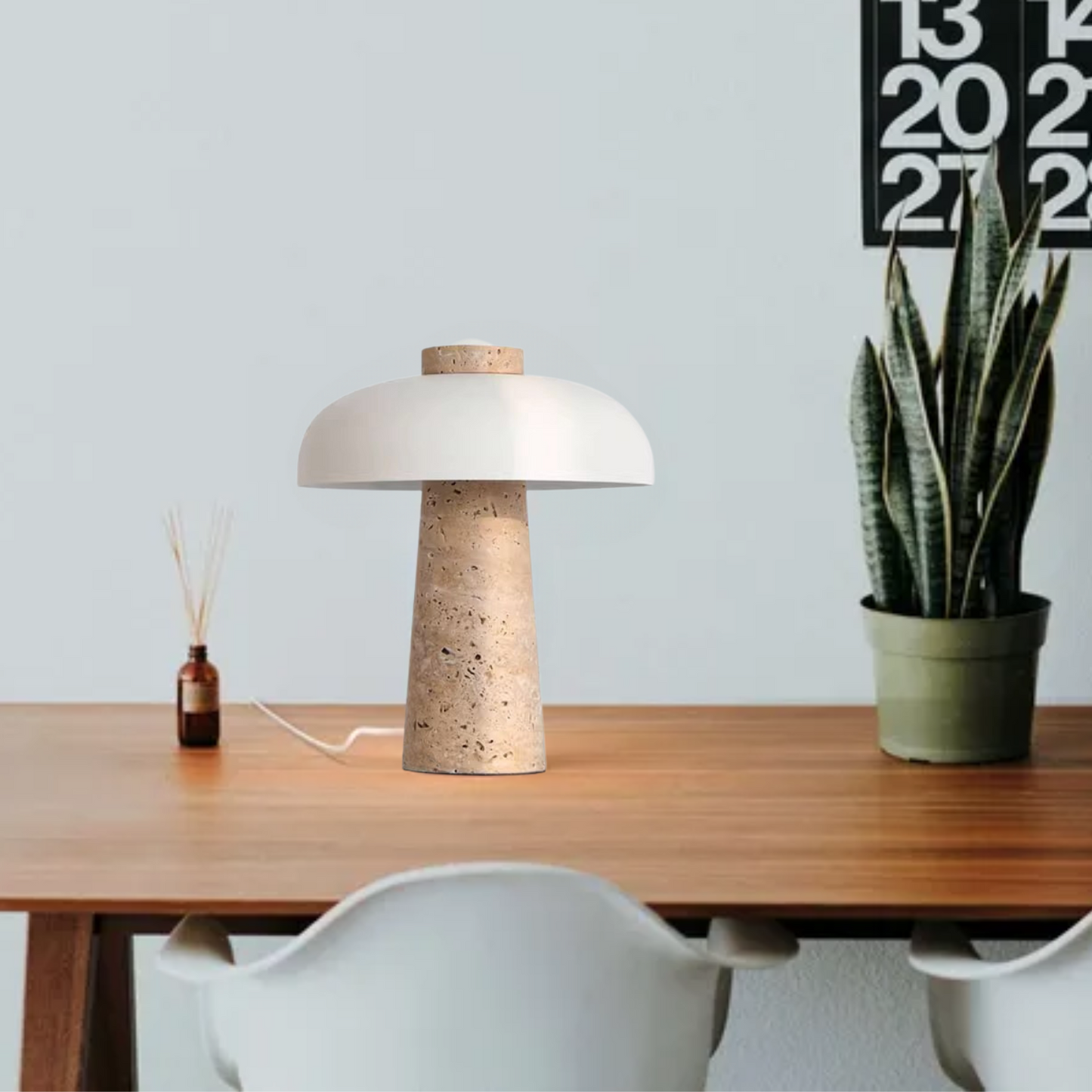 Lampara Led Blanco de Piedra Travertino