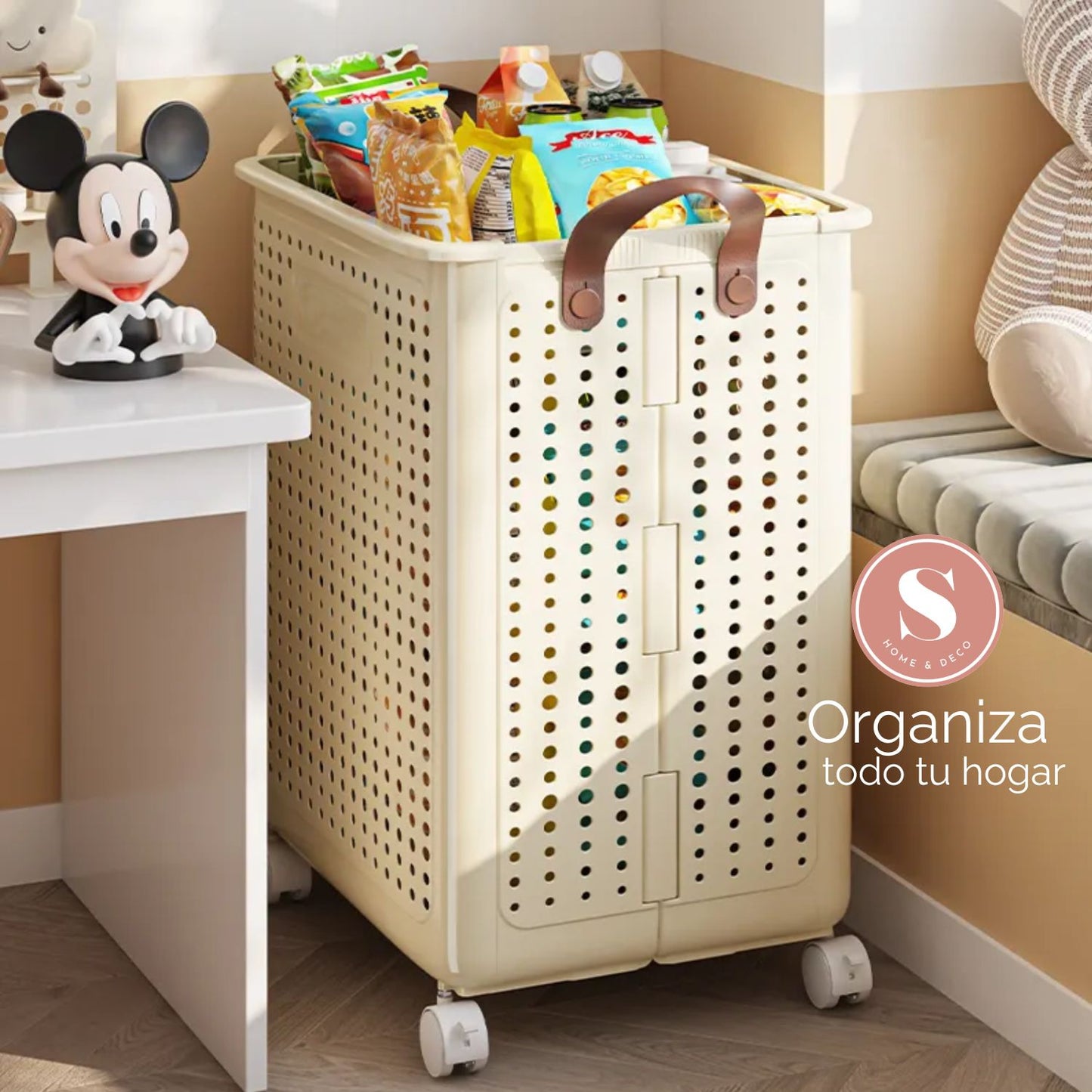 Cesta Plegable con Ruedas y Asas