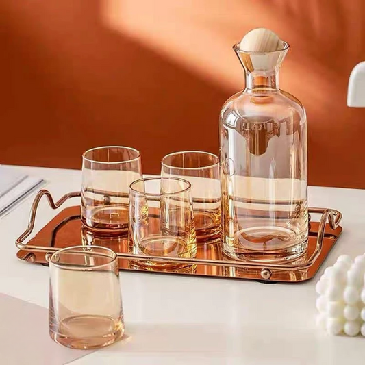 Jarra de Vidrio Decantador Lujoso 4 vasos Ambar