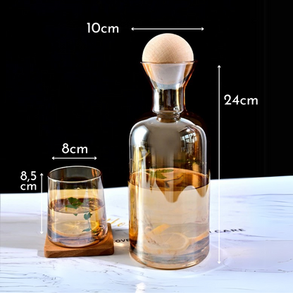 Jarra de Vidrio Decantador Lujoso 4 vasos Ambar