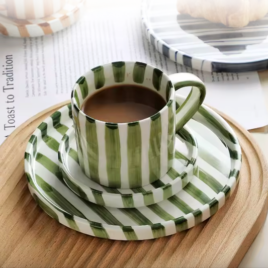 PREVENTA - Set de Platos y Tazas Rayas Vintage Verde 3 un