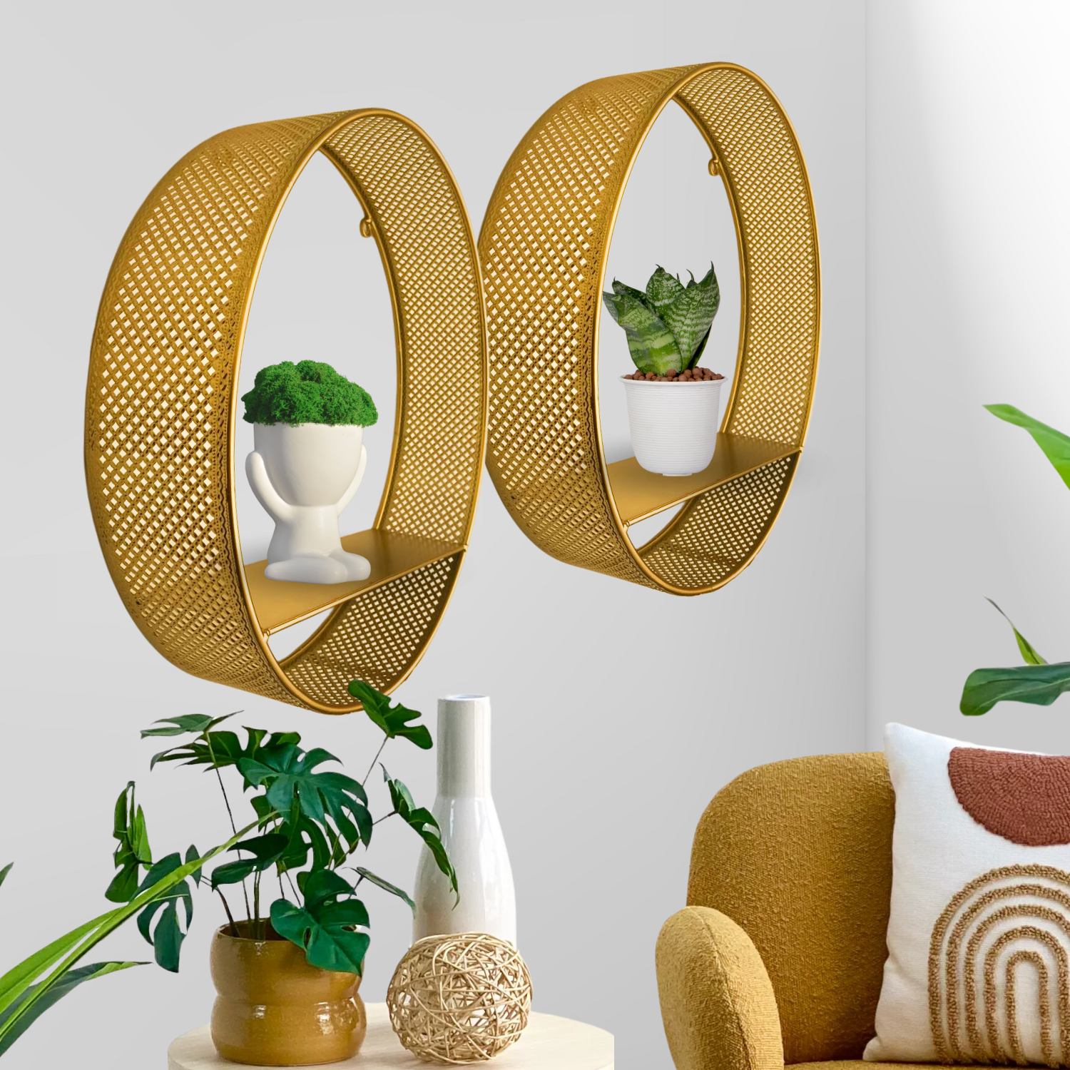 Soporte Porta Llaves Repisa Flotan Circular 35 Cm Cafe