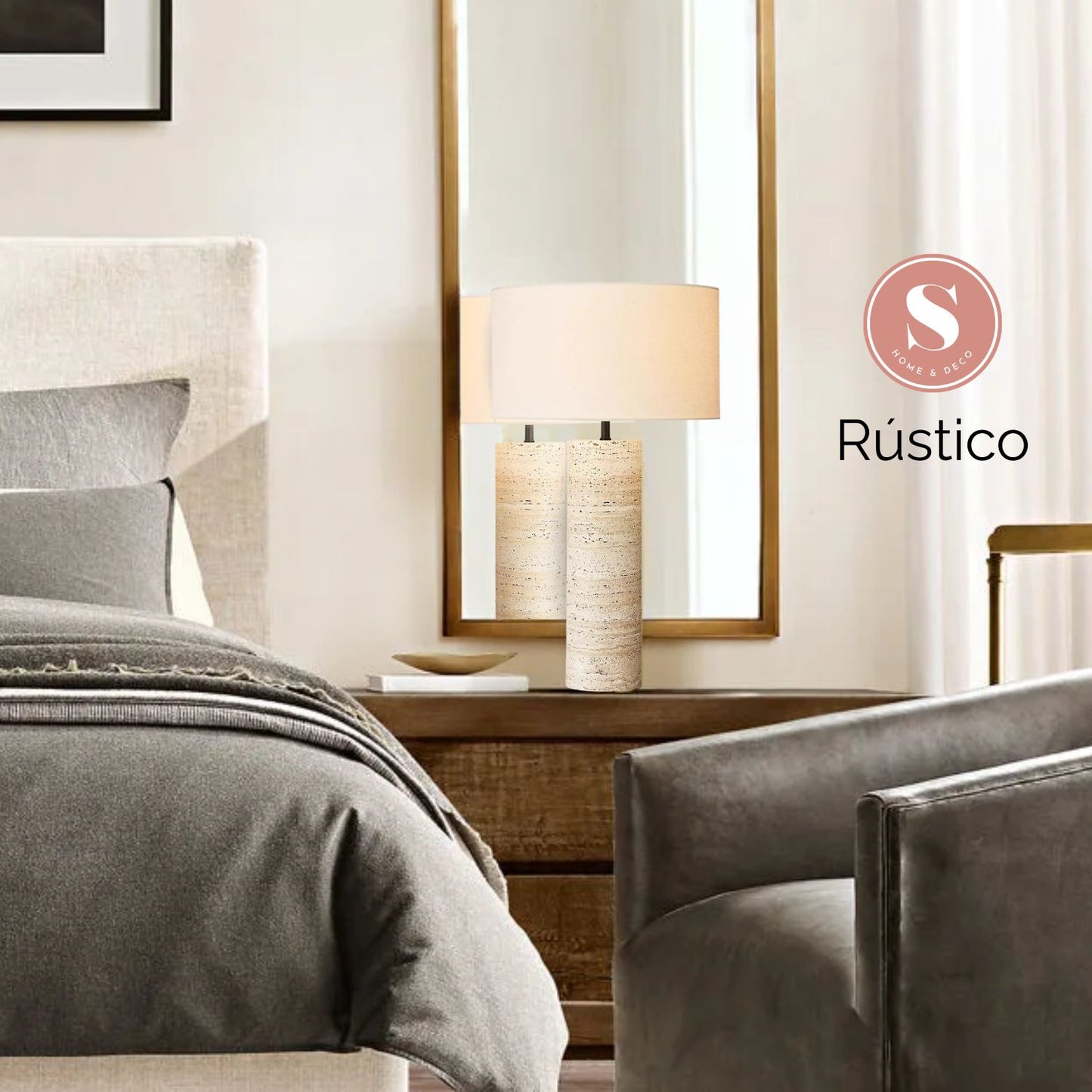 Lampara de Mesa Piedra Nordica Crema Grande