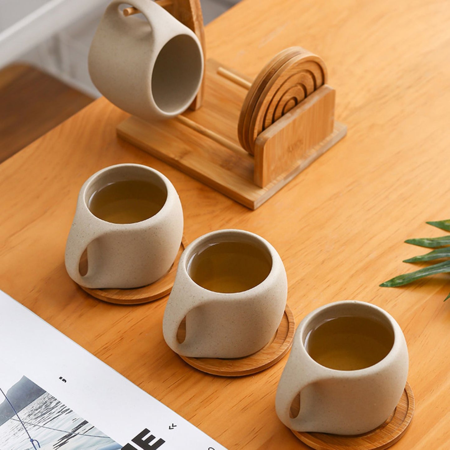 Set de 6 Tazas Y Soporte Vertical Con Posa Vasos