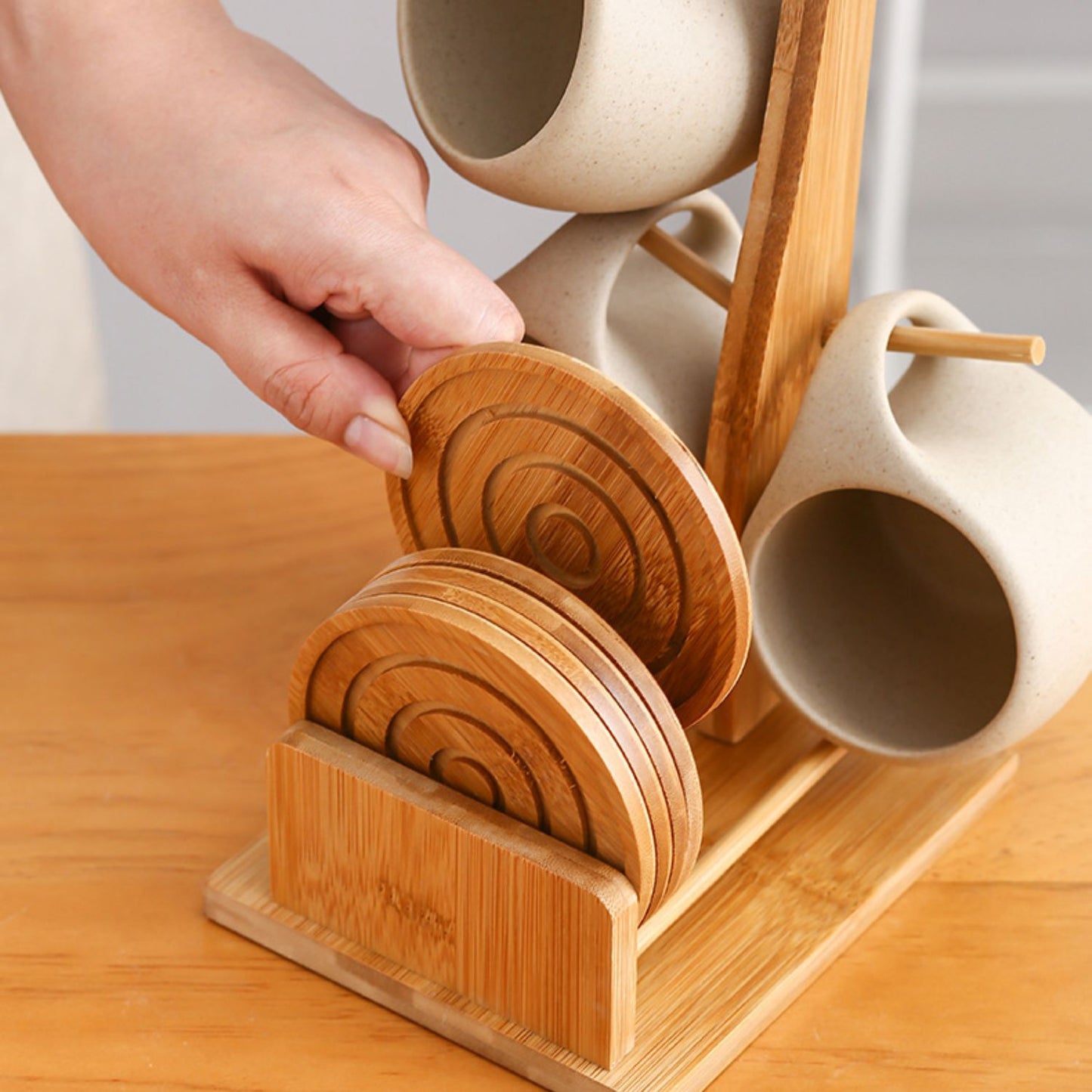 Set de 6 Tazas Y Soporte Vertical Con Posa Vasos