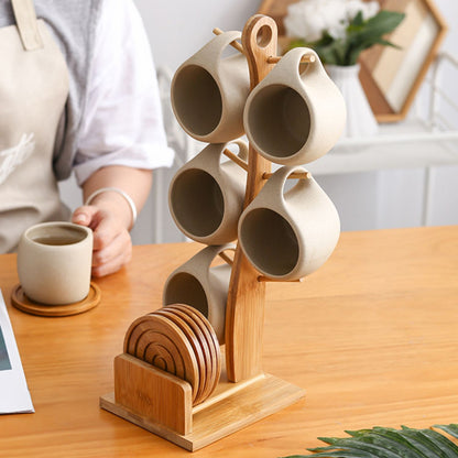 Set de 6 Tazas Y Soporte Vertical Con Posa Vasos