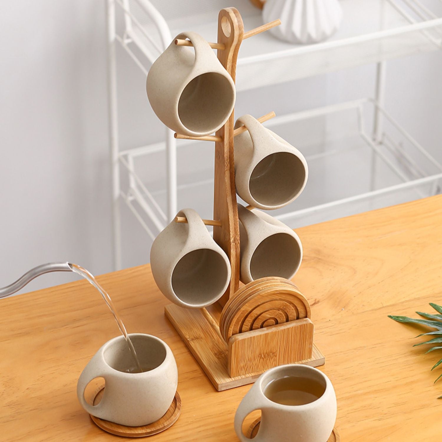 Set de 6 Tazas Y Soporte Vertical Con Posa Vasos