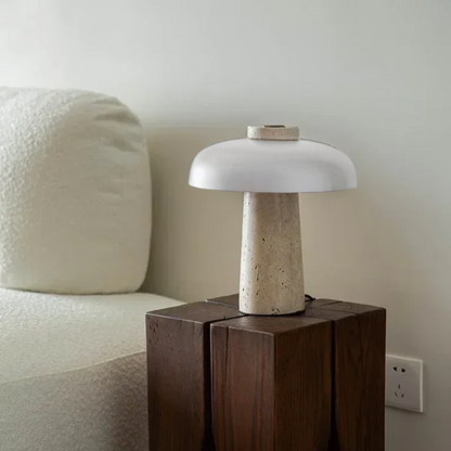 Lampara Led Blanco de Piedra Travertino