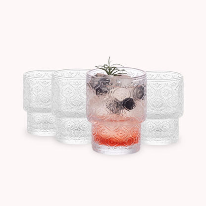 Set de 4 Vasos de vidrio Flor Begonia de 180 ml