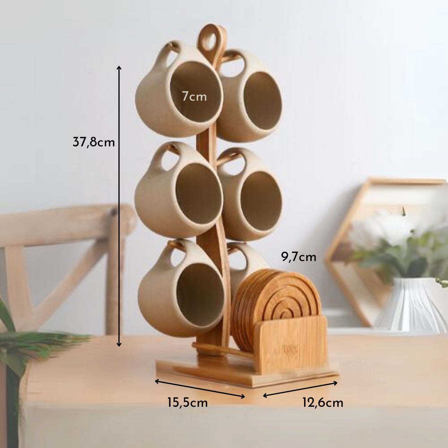 Set de 6 Tazas Y Soporte Vertical Con Posa Vasos