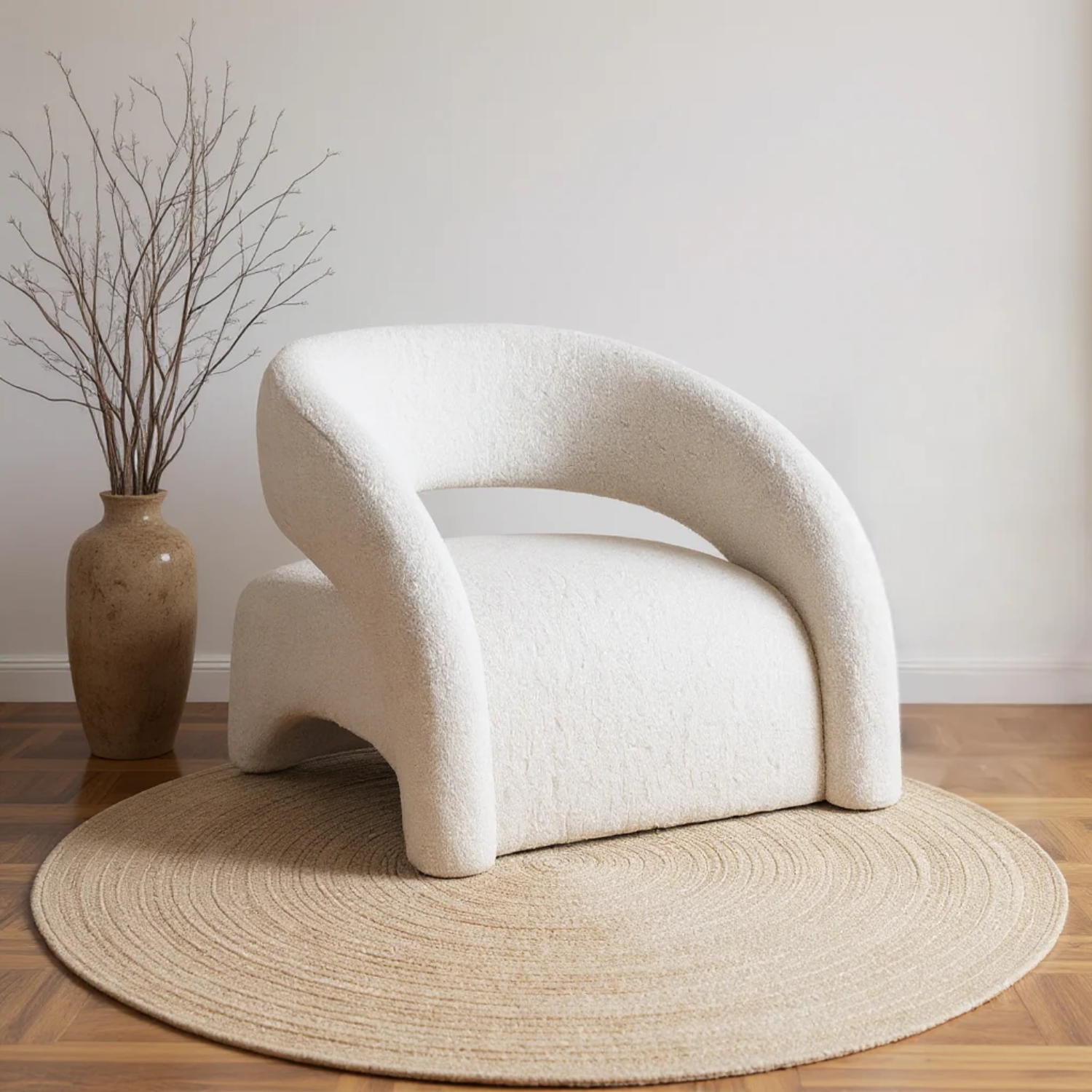 Poltrona Sitial Tipo Sillón Blanco Textura Moderno Tela
