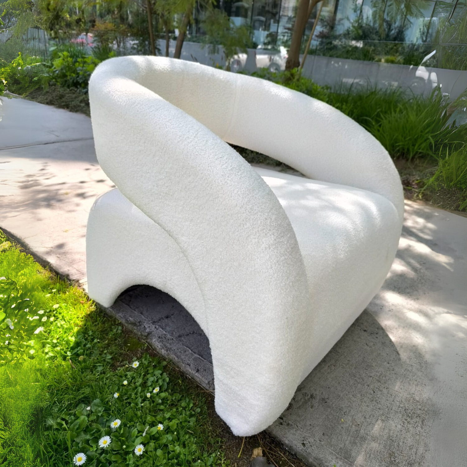 Poltrona Sitial Tipo Sillón Blanco Textura Moderno Tela