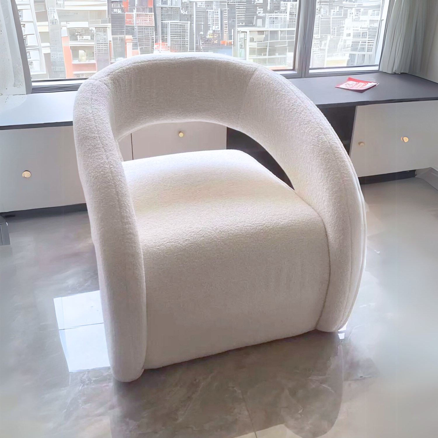 Poltrona Sitial Tipo Sillón Blanco Textura Moderno Tela